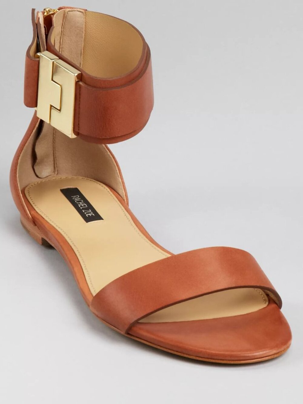 Rachel Zoe Gladys Tumbled Leather Flat Sandals Brown Size 8
